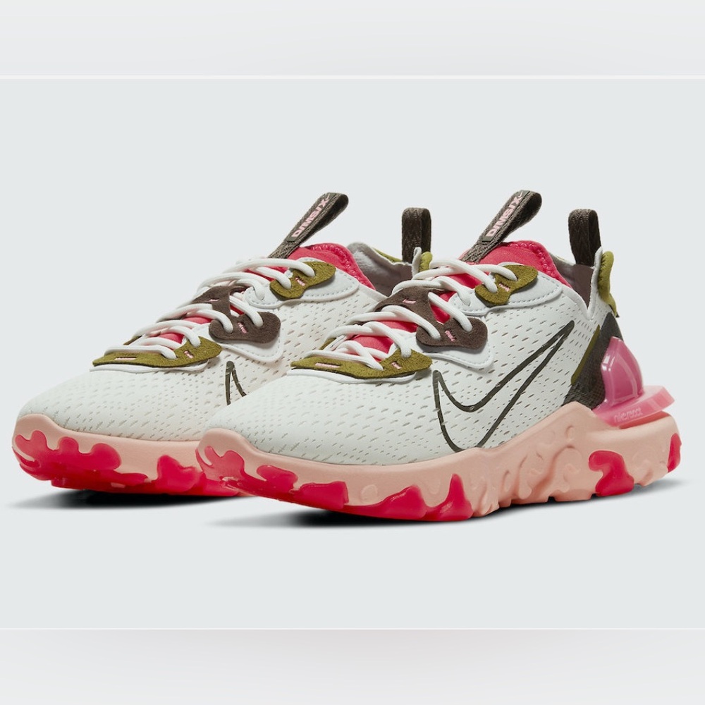 Women's Size 9.5 Nike NSW React Vision Summit White Siren Red Ironstone